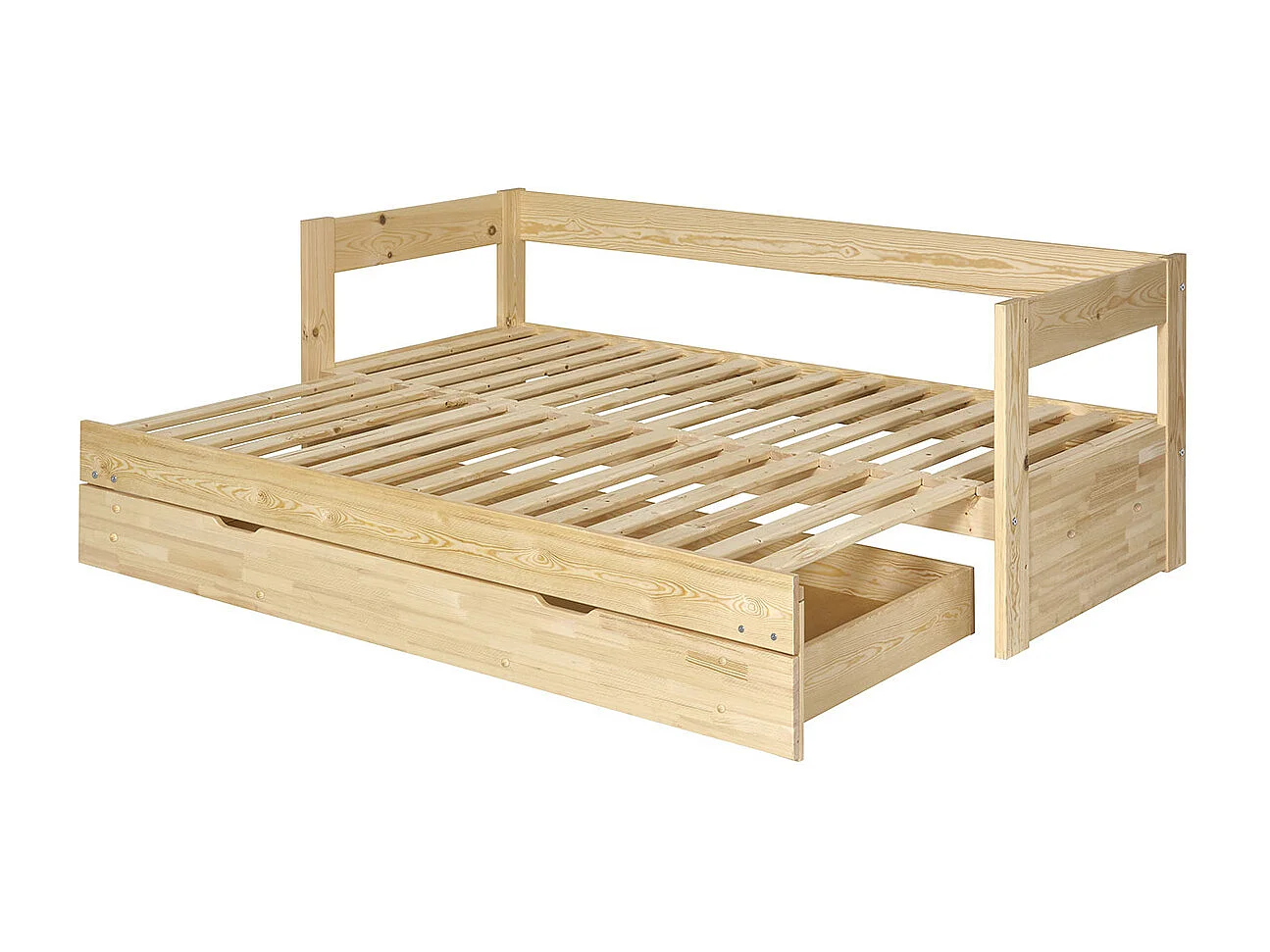 Pack lit banquette gigogne avec tiroir et matelas 80x200 cm bois massif bois RAVI