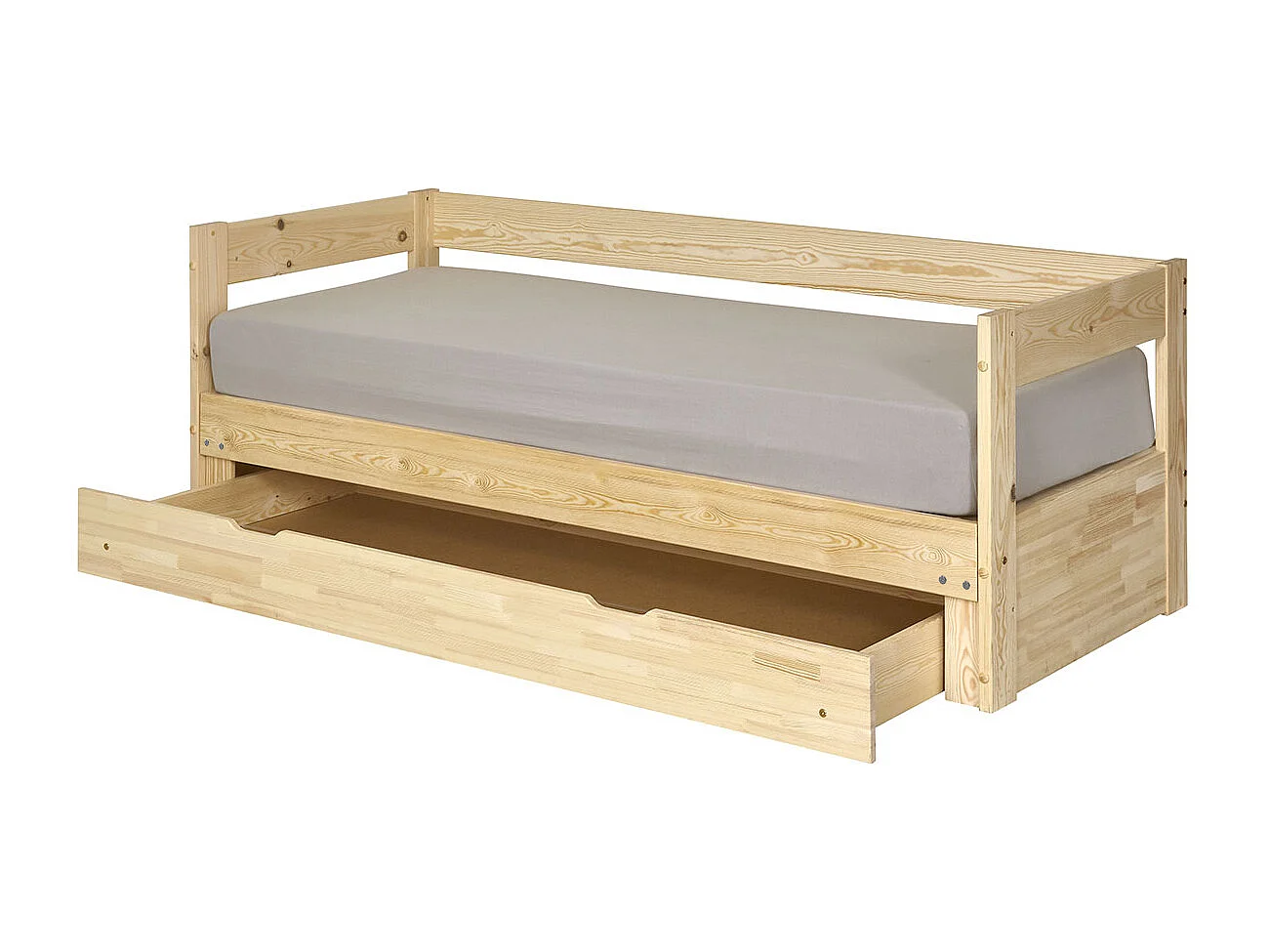 Pack lit banquette gigogne avec tiroir et matelas 80x200 cm bois massif bois RAVI