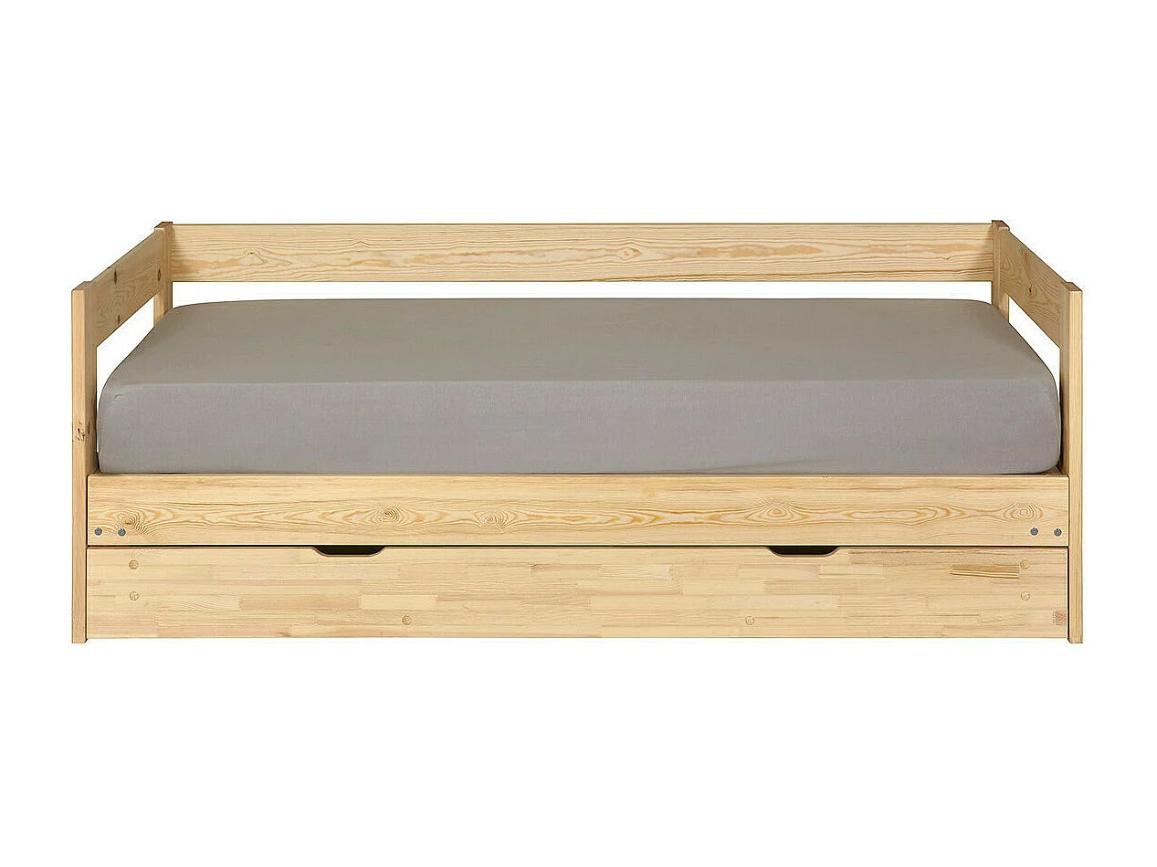 Pack lit banquette gigogne avec tiroir et matelas 80x200 cm bois massif bois RAVI