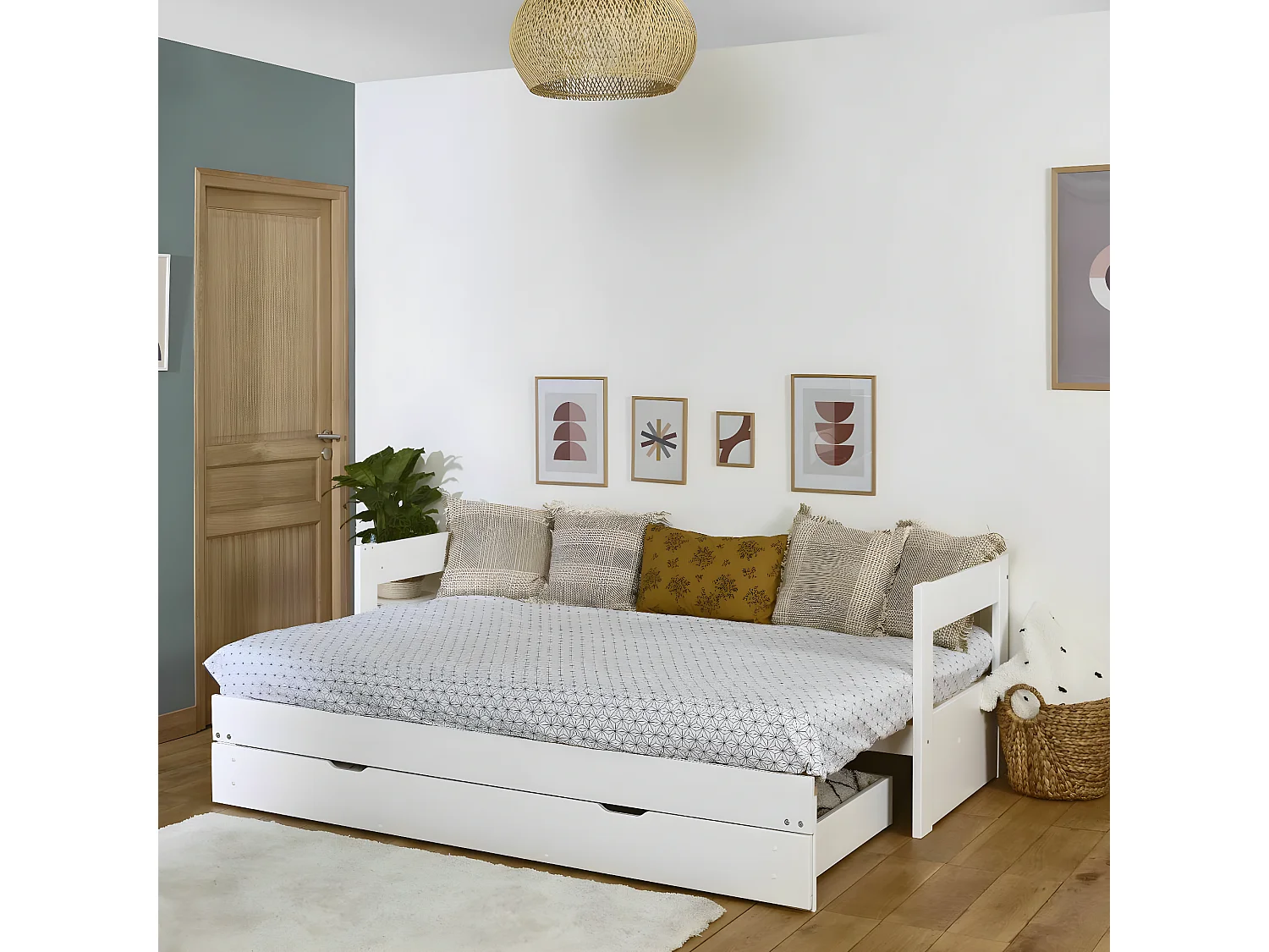 lit banquette gigogne avec tiroir 80x200 cm bois massif bois RAVI