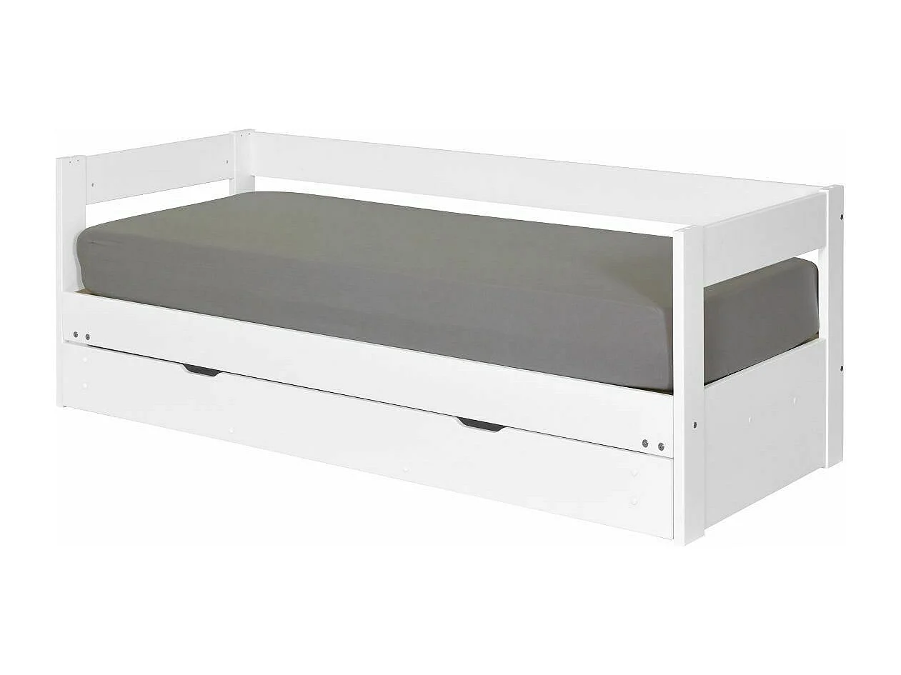 lit banquette gigogne avec tiroir 80x200 cm bois massif blanc RAVI