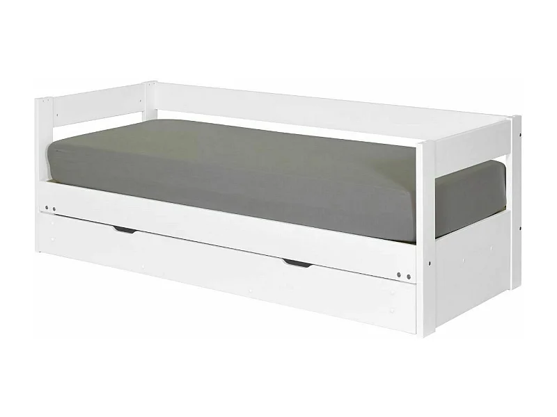 Pack lit banquette gigogne avec tiroir et matelas 80x200 cm bois massif blanc RAVI