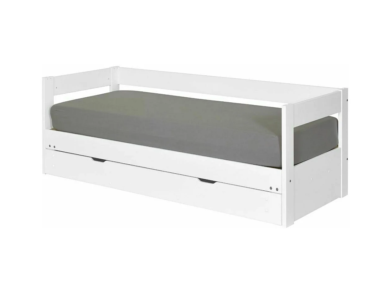 Pack lit banquette gigogne avec tiroir et matelas 80x200 cm bois massif blanc RAVI