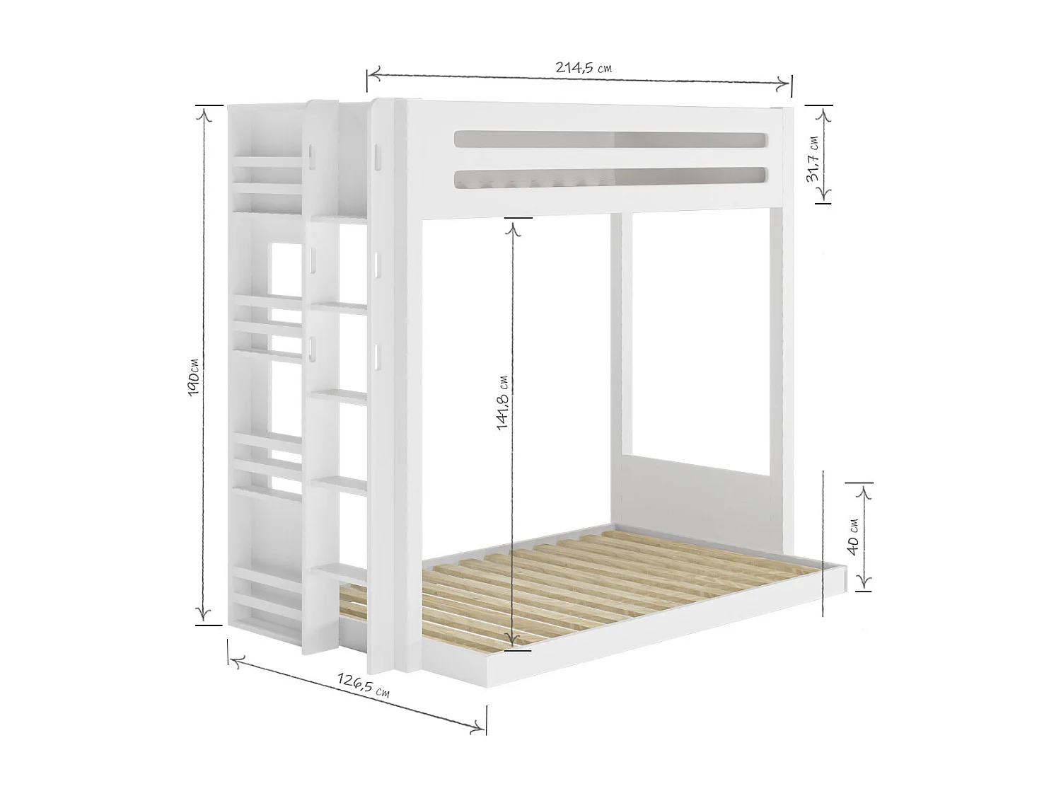 Lit superposé 3 places Montessori 120x190 cm bois massif blanc ISA