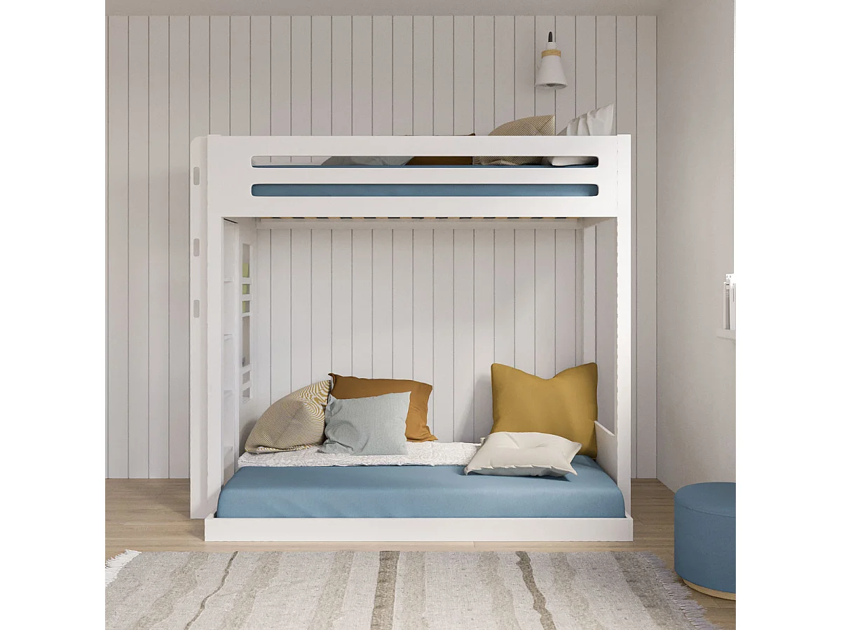 Lit superposé 3 places Montessori 120x190 cm bois massif blanc ISA