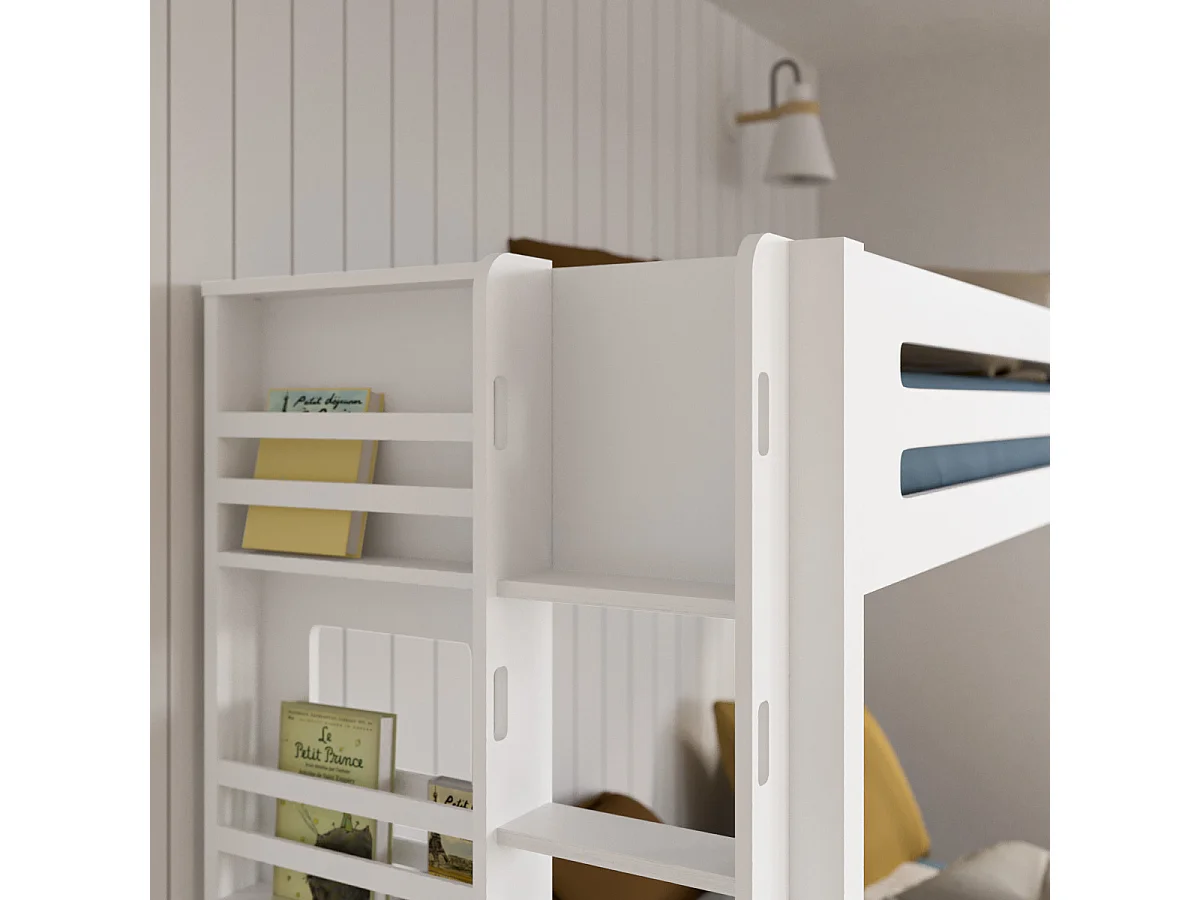 Lit superposé 3 places Montessori 120x190 cm bois massif blanc ISA