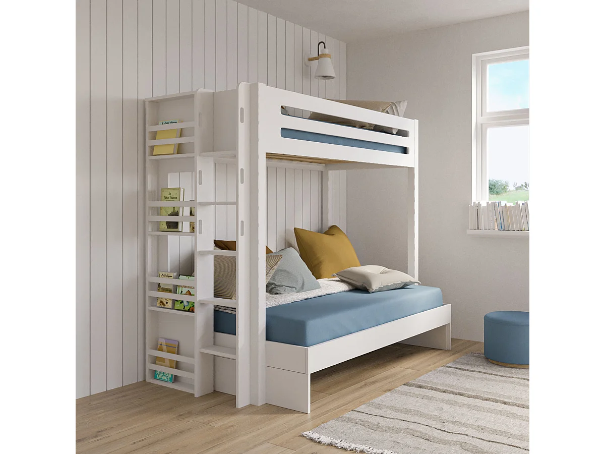 Lit superposé 3 places Montessori 120x190 cm bois massif blanc ISA