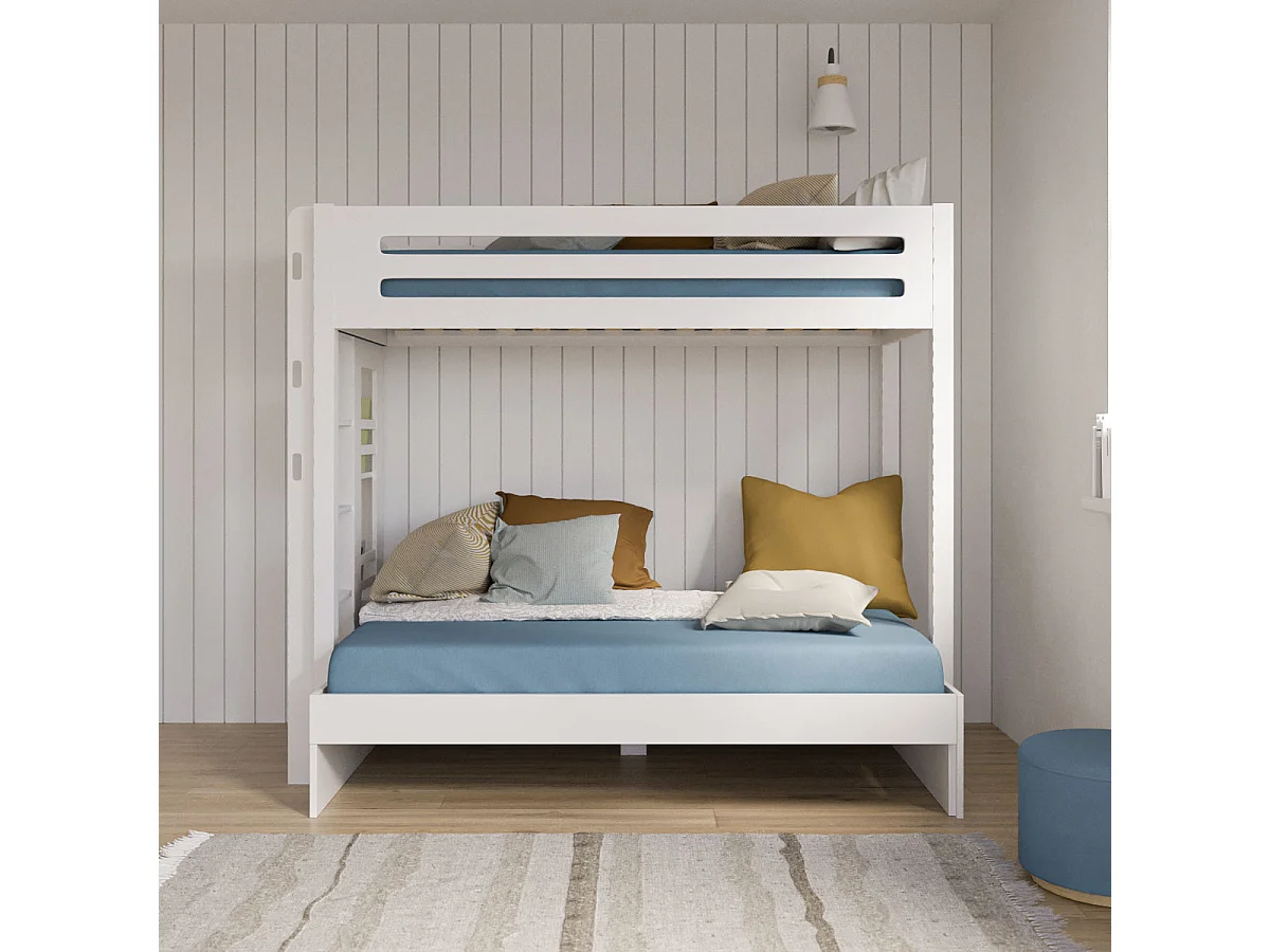 Lit superposé 3 places Montessori 120x190 cm bois massif blanc ISA