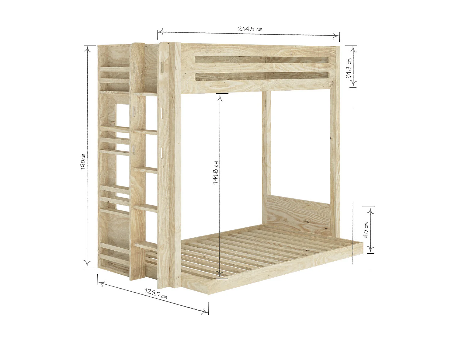 Lit superposé 3 places Montessori 120x190 cm bois massif bois naturel ISA