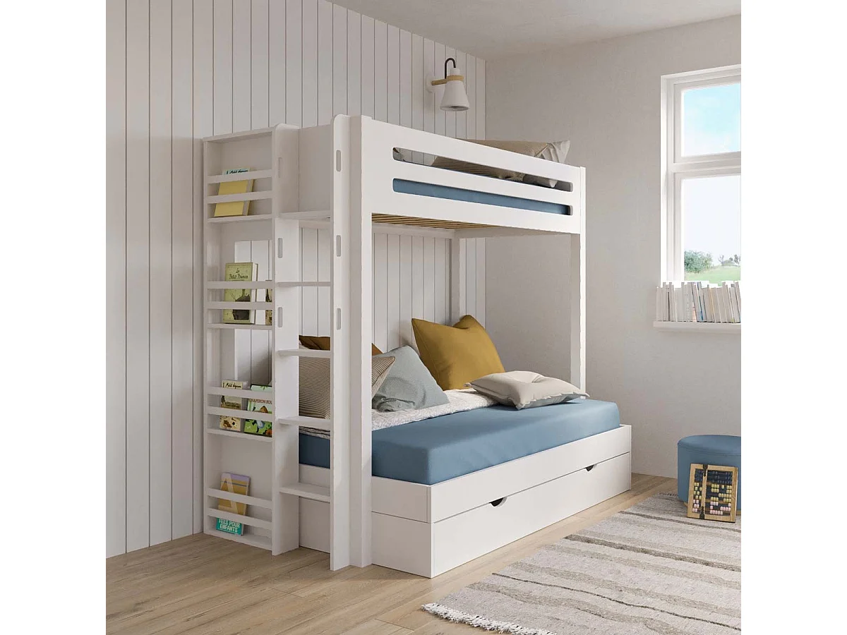 Lit superposé 4 places 120x190 cm bois massif blanc ISA