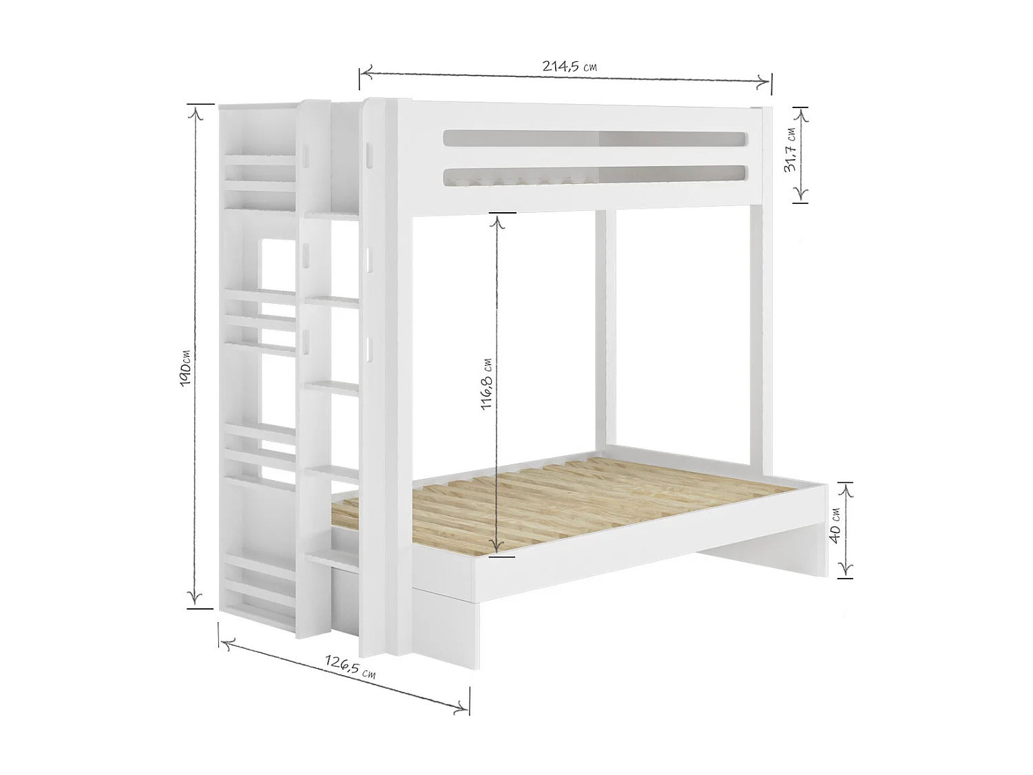 Lit superposé 4 places 120x190 cm bois massif blanc ISA
