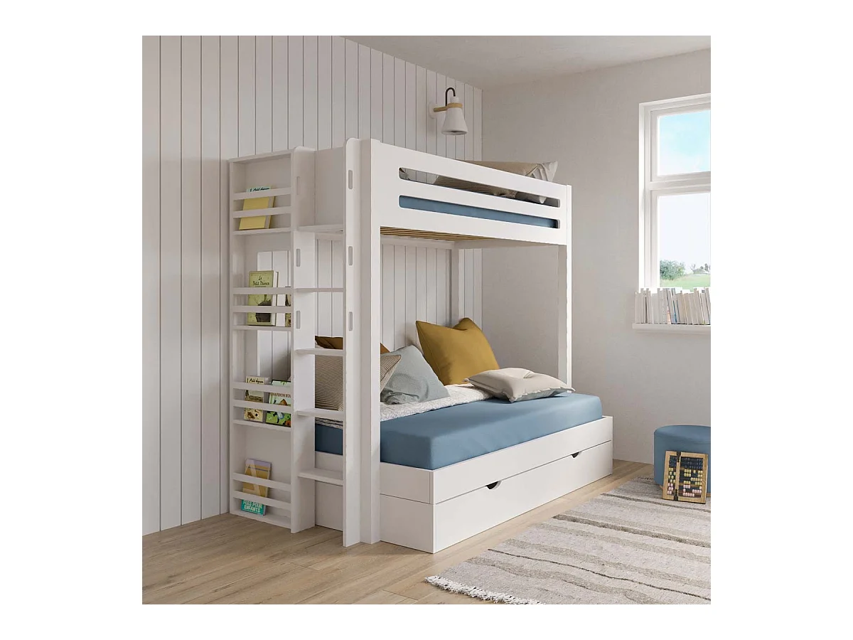 Lit superposé 4 places 120x190 cm bois massif blanc ISA
