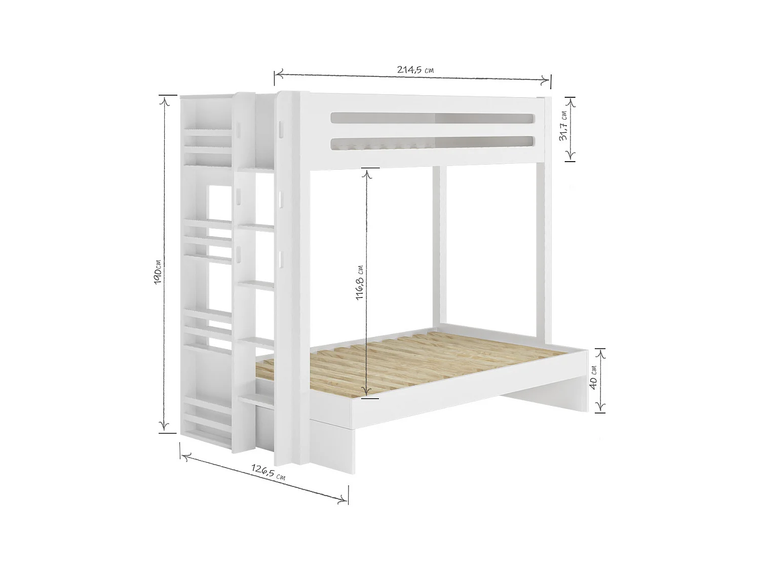 Lit superposé 4 places 120x190 cm bois massif blanc ISA