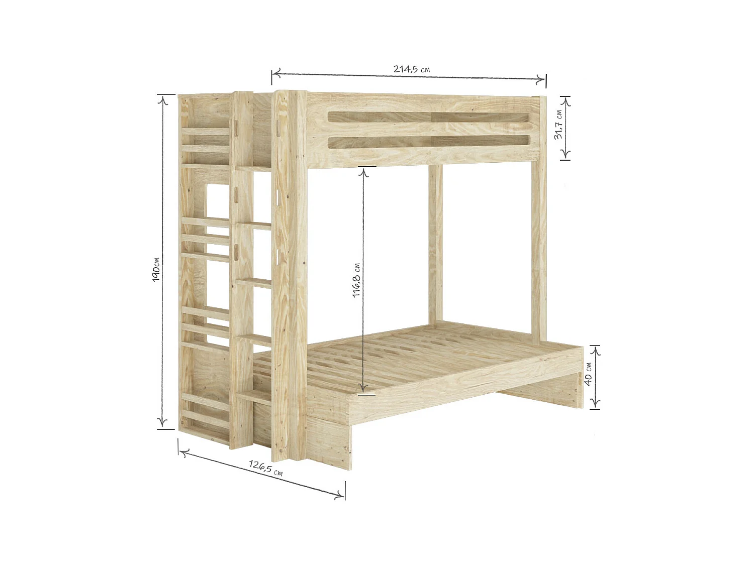 Lit superposé 4 places 120x190 cm bois massif bois naturel ISA