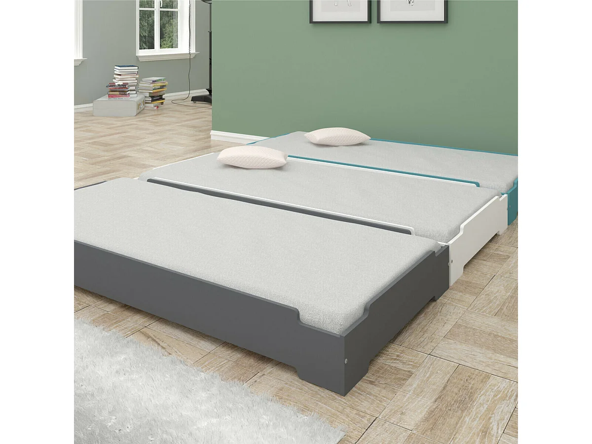 Lit empilable 90x190 cm panneaux de fibres gris STACK