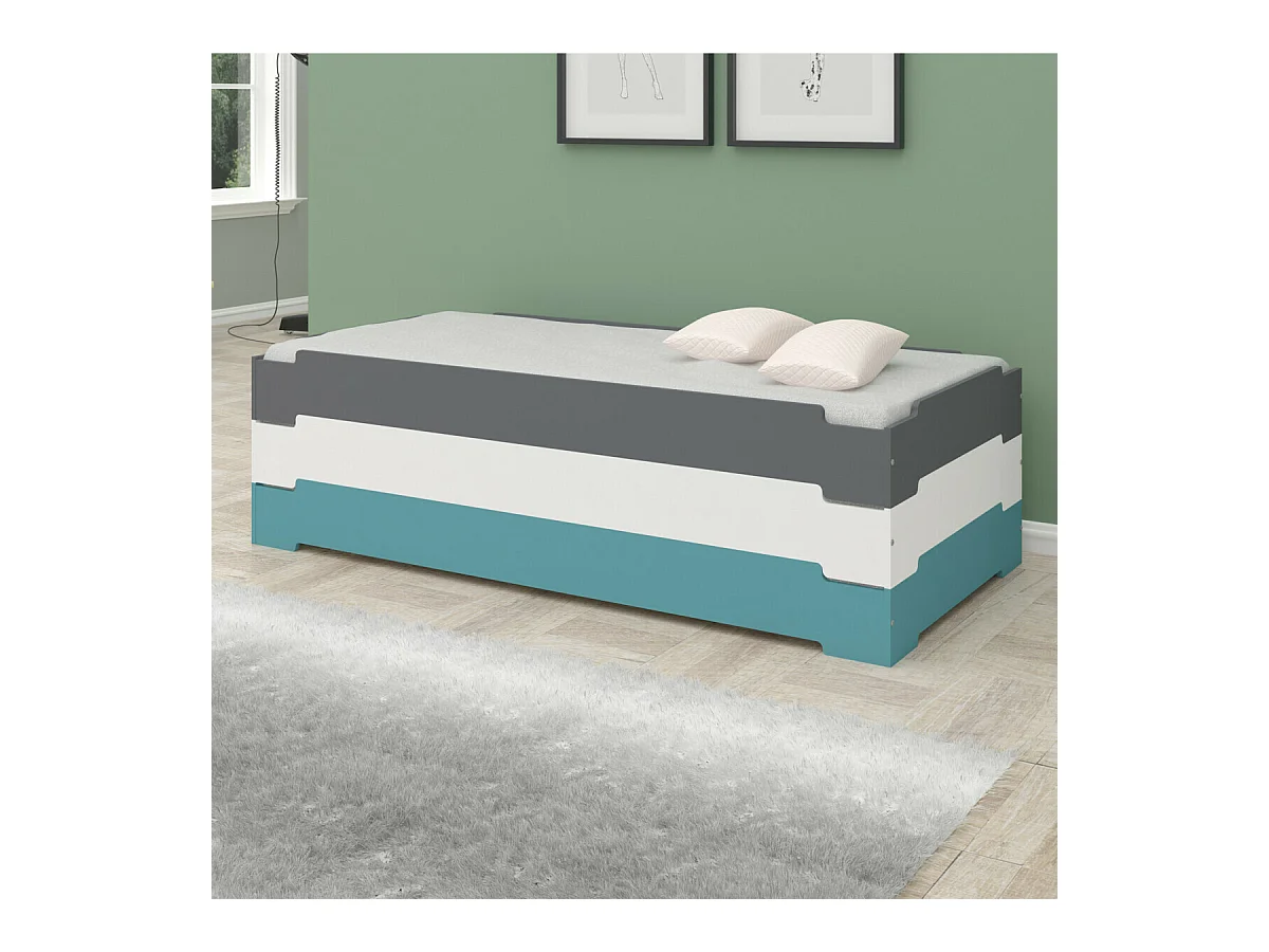 Lit empilable 90x190 cm panneaux de fibres gris STACK