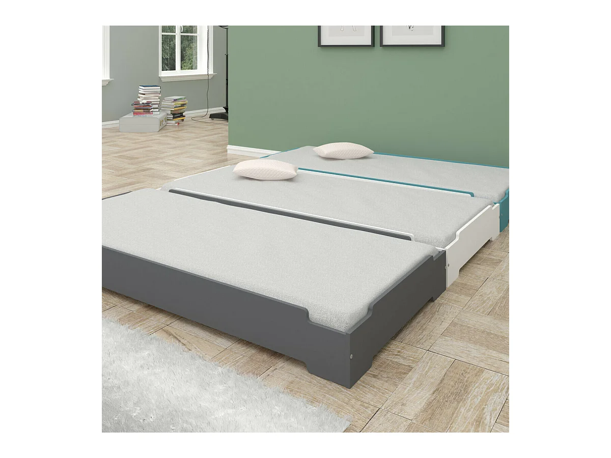 Lit empilable 90x190 cm panneaux de fibres gris STACK