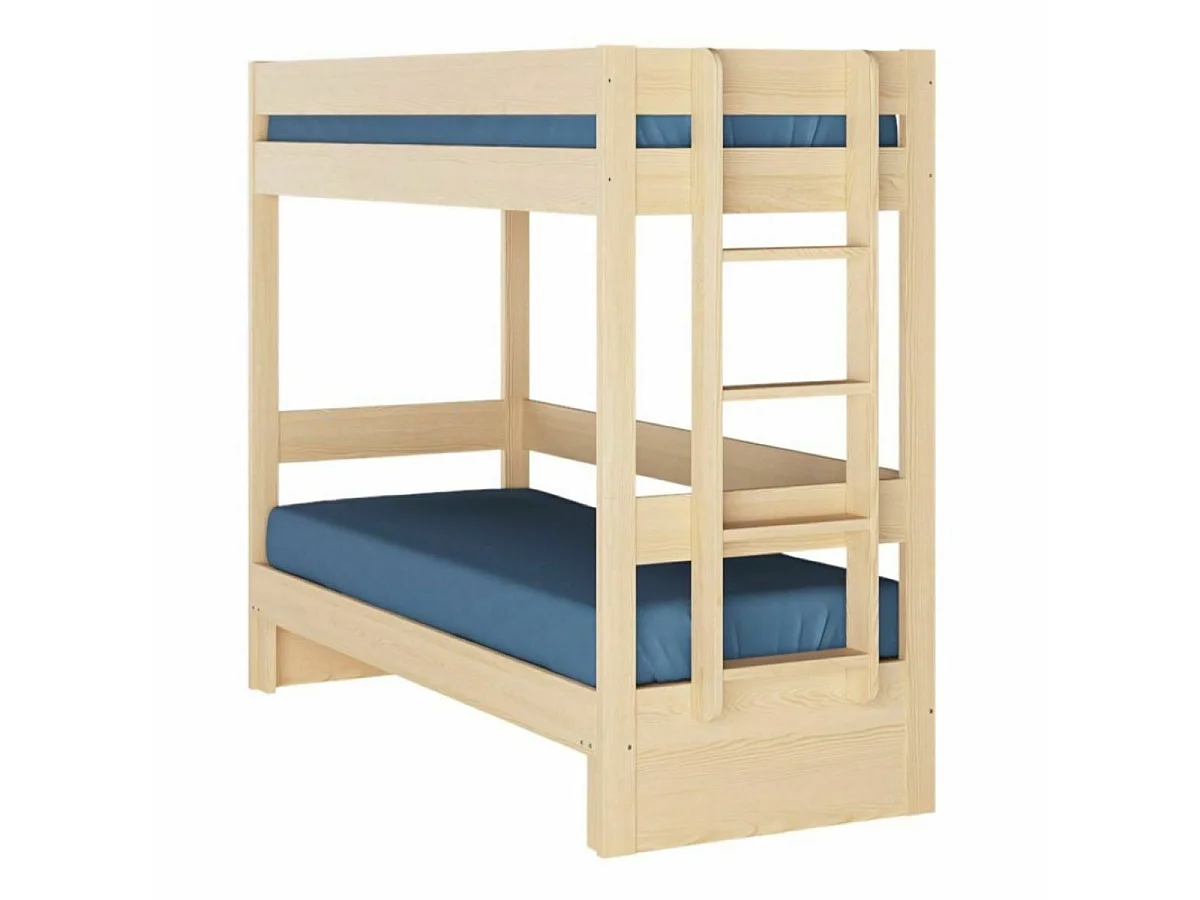 Pack lit superposé gigogne avec matelas 80x200 cm bois massif bois naturel RAVI