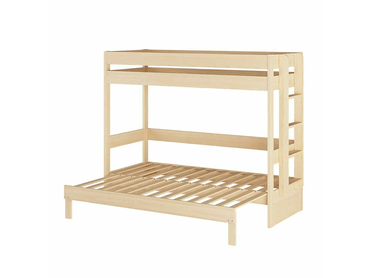 Pack lit superposé gigogne avec matelas 80x200 cm bois massif bois naturel RAVI