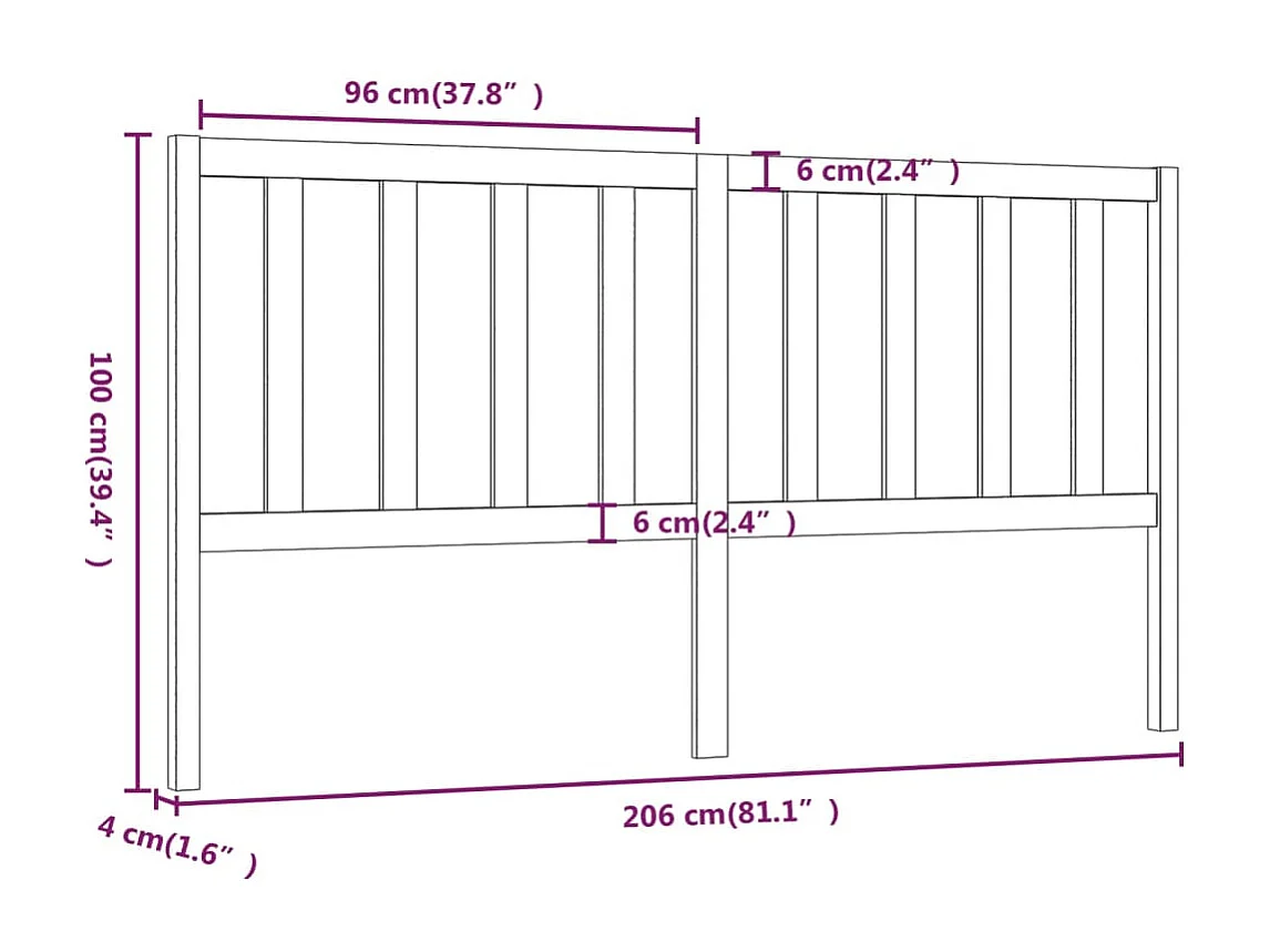Hoofdbord 206x4x100 cm massief grenenhout zwart