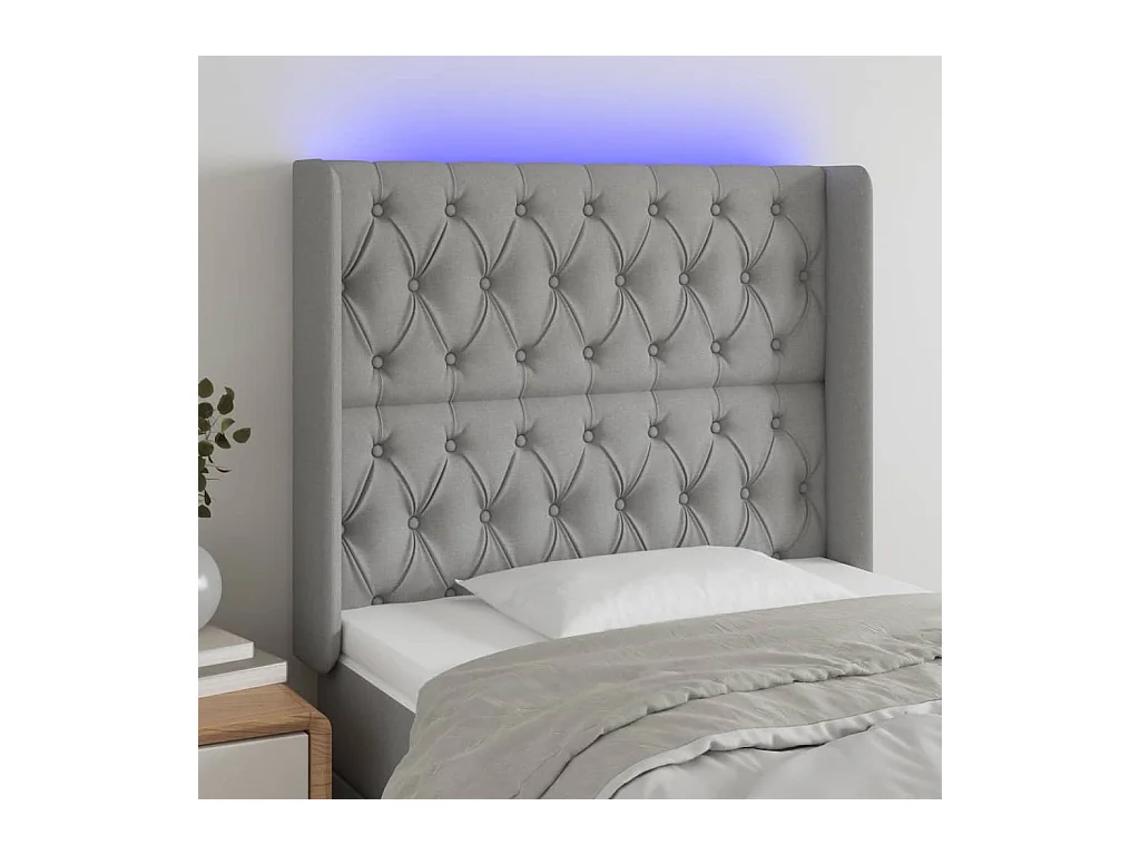 Testiera a LED Grigio Chiaro 103x16x118/128 cm in Tessuto