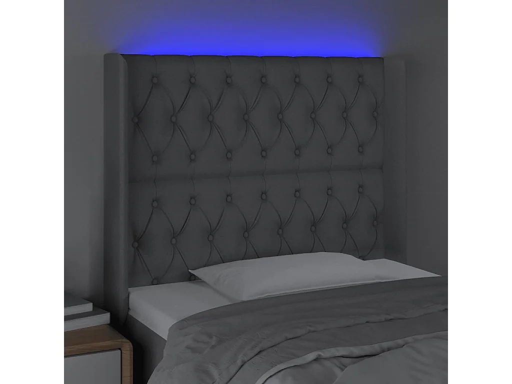 Cabeceira cama c/ luzes LED tecido 103x16x118/128cm cinza-claro