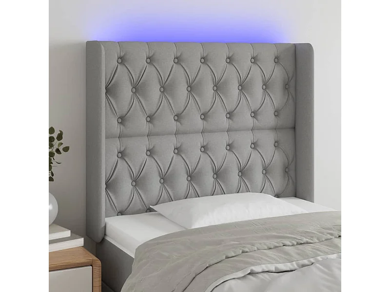 Tête de lit à LED Gris clair 103x16x118/128 cm Tissu