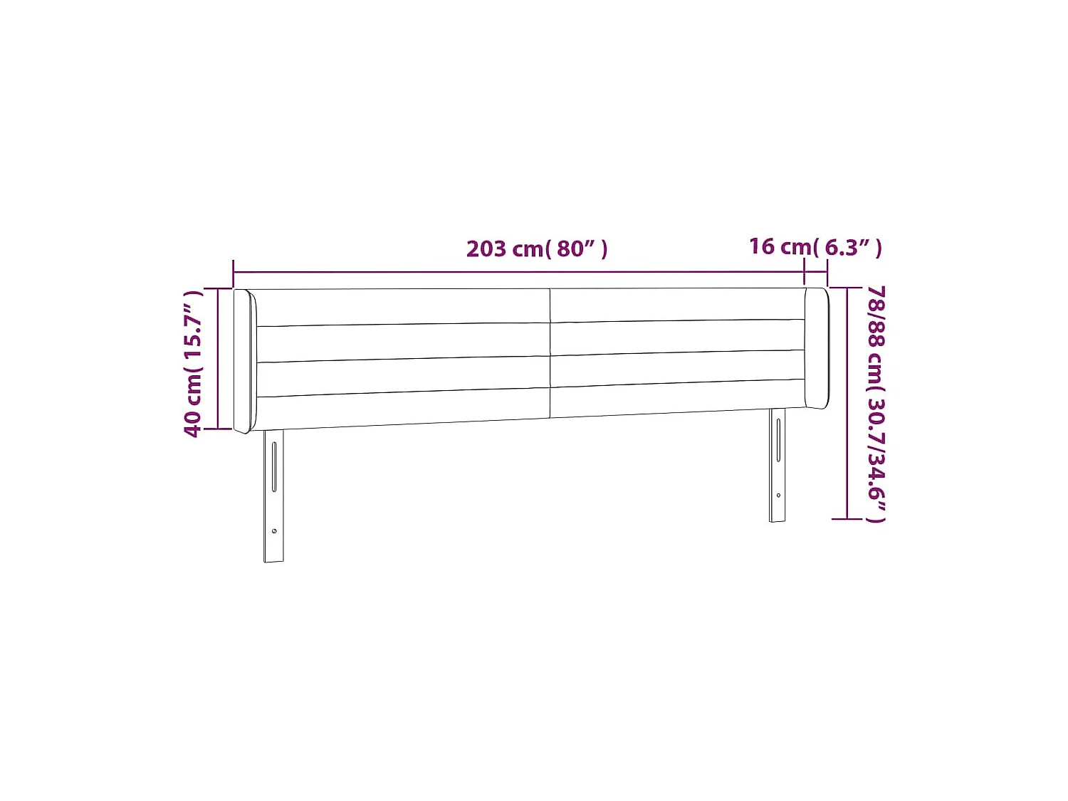 Tête de lit avec oreilles Gris foncé 203x16x78/88 cm Velours