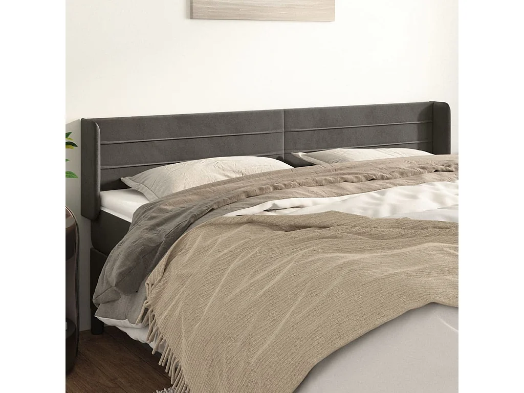 Tête de lit avec oreilles Gris foncé 203x16x78/88 cm Velours