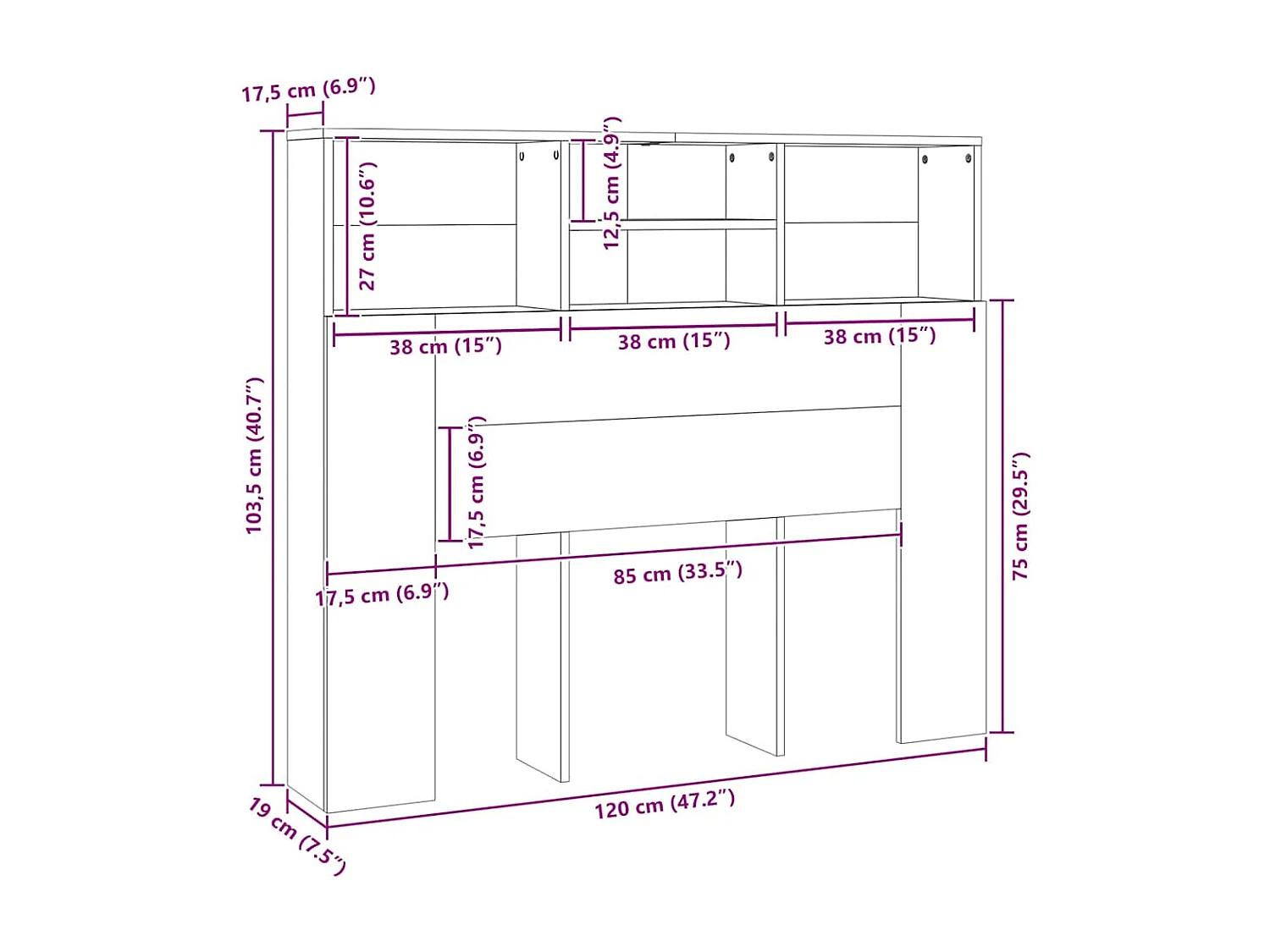 Armoire de tête de lit Noir 120x19x103,5 cm