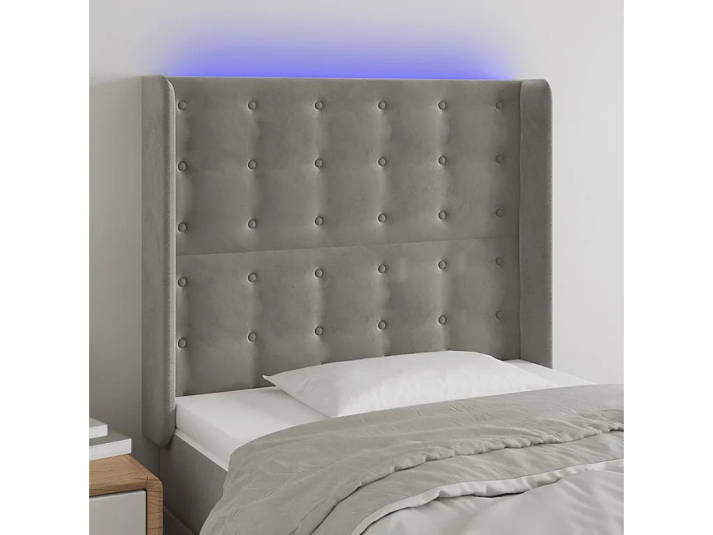 Tête de lit à LED Gris clair 83x16x118/128 cm Velours