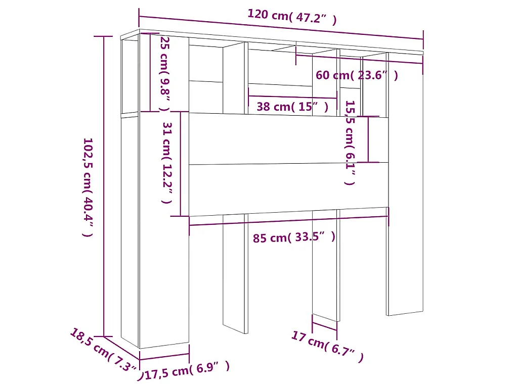 Armoire de tête de lit chêne fumé 120x18,5x102,5 cm