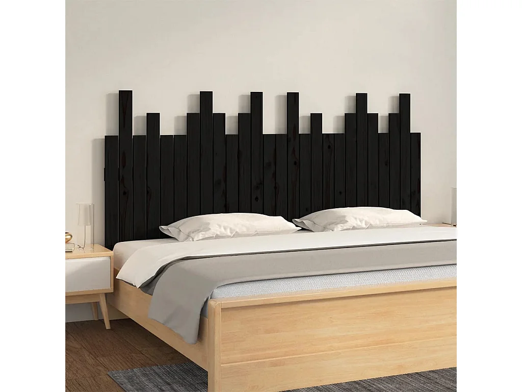 Testiera da Parete Nera 166x3x80 cm in Legno Massello di Pino