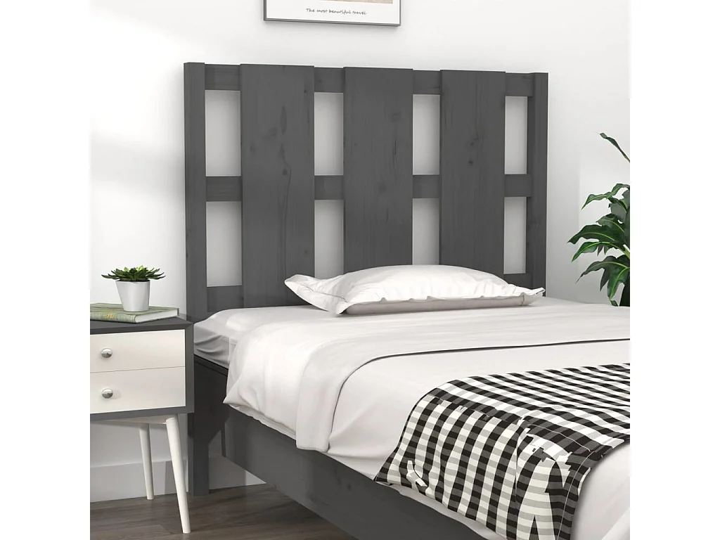 Cabecero de cama madera maciza de pino gris 105,5x4x100 cm