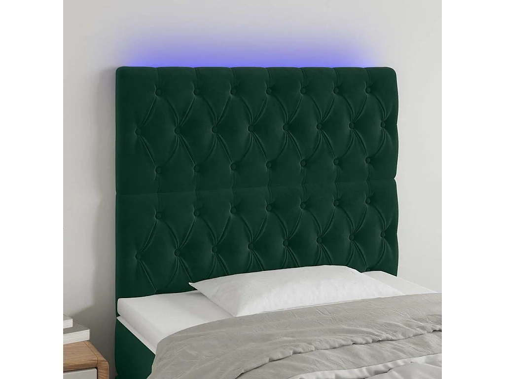 Tête de lit à LED Vert foncé 100x7x118/128 cm Velours