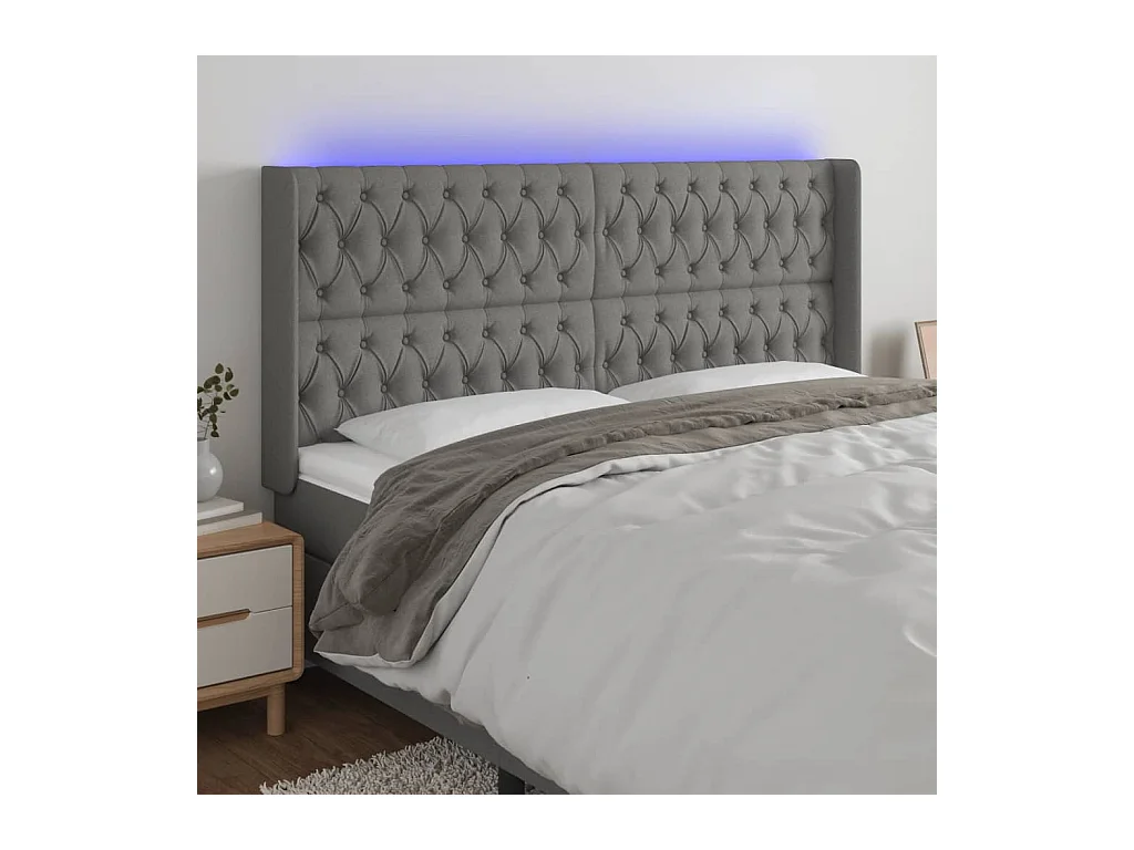 Tête de lit à LED Gris foncé 203x16x118/128 cm Tissu