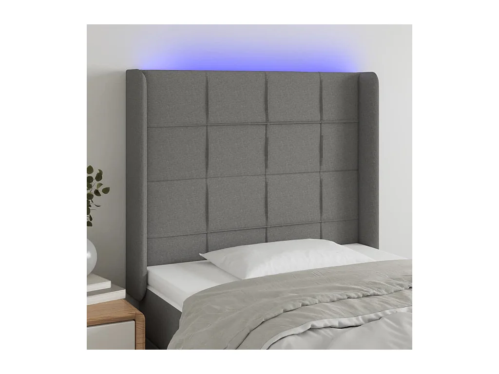 Tête de lit à LED Gris foncé 93x16x118/128 cm Tissu