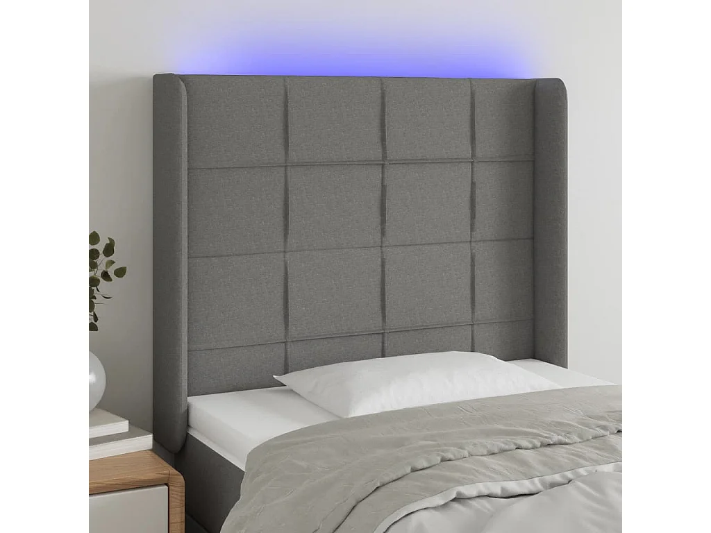 Tête de lit à LED Gris foncé 93x16x118/128 cm Tissu