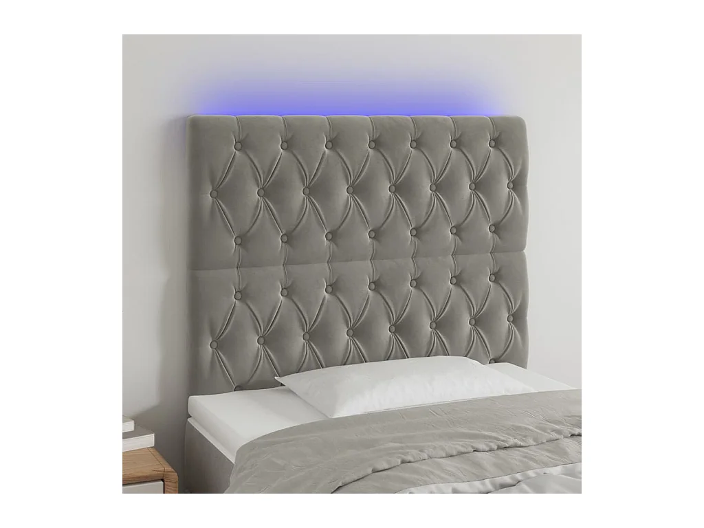 LED Kopfteil Hellgrau 100x7x118/128 cm Samt
