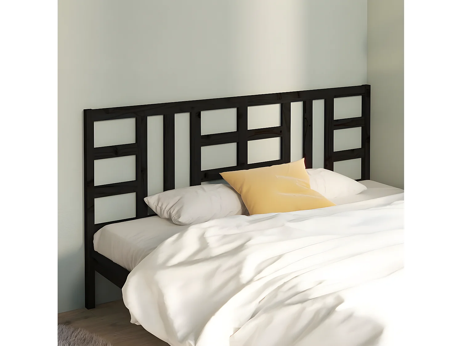 Testiera per Letto Nera 186x4x100 cm in Legno Massello di Pino