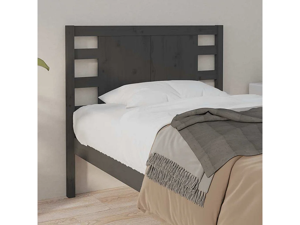 Testiera per Letto Grigia 81x4x100 cm in Legno Massello di Pino