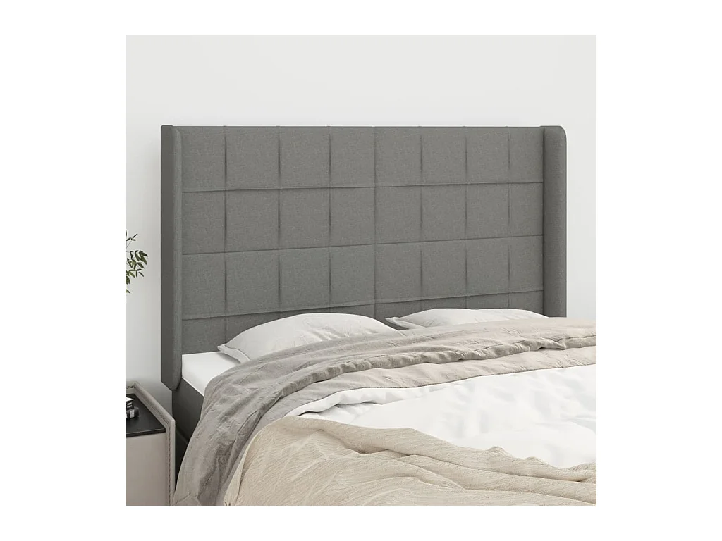 Tête de lit avec oreilles Gris foncé 147x16x118/128 cm Tissu