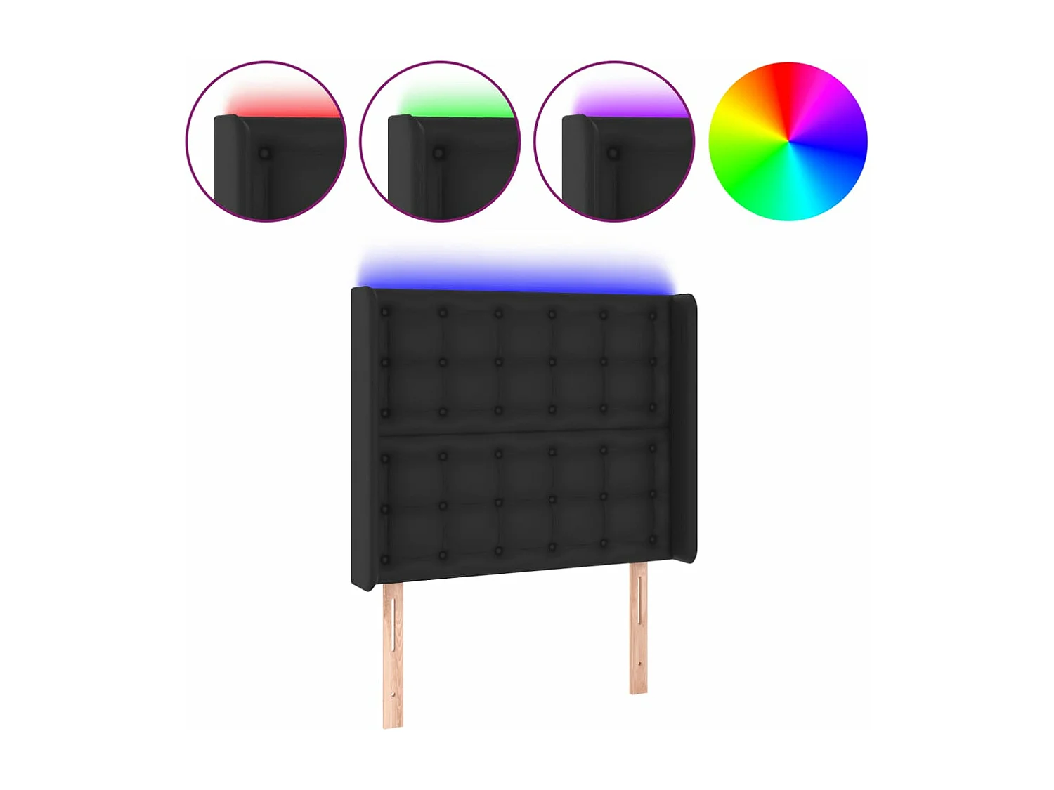 Hoofdbord LED 93x16x118/128 cm kunstleer zwart