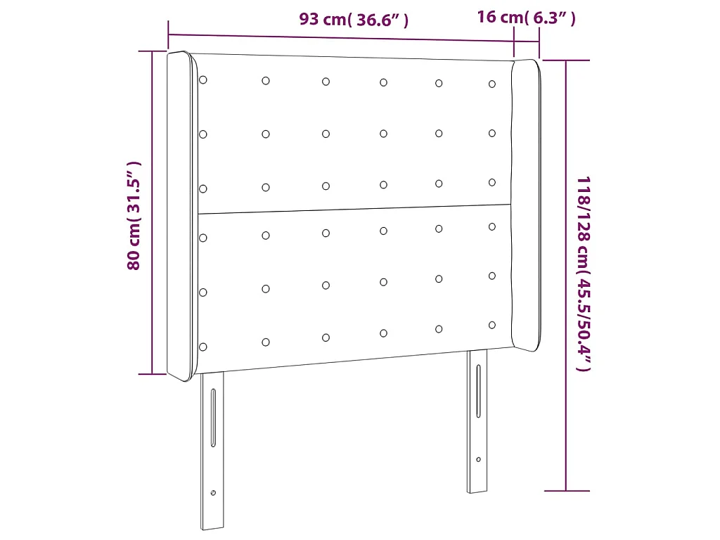 Hoofdbord LED 93x16x118/128 cm kunstleer zwart