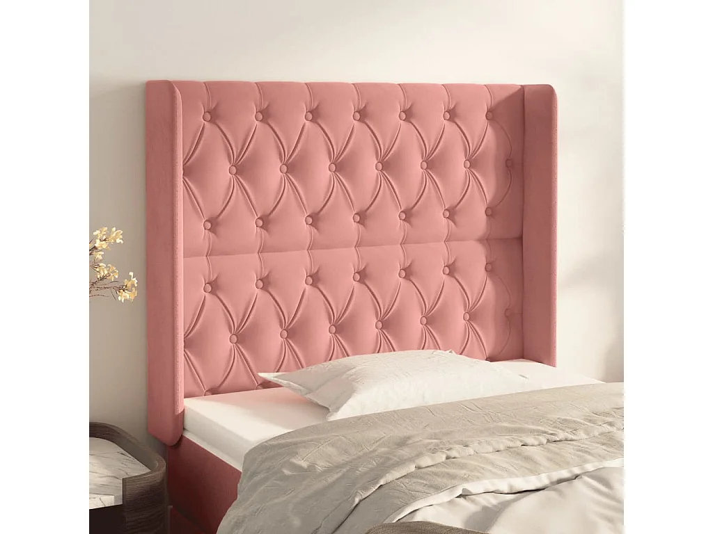 Tête de lit avec oreilles Rose 103x16x118/128 cm Velours