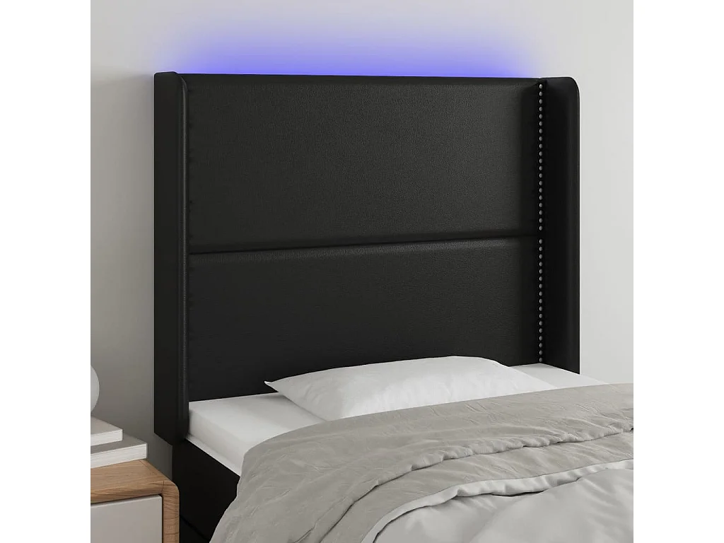Testiera a LED Nera 103x16x118/128 cm in Similpelle