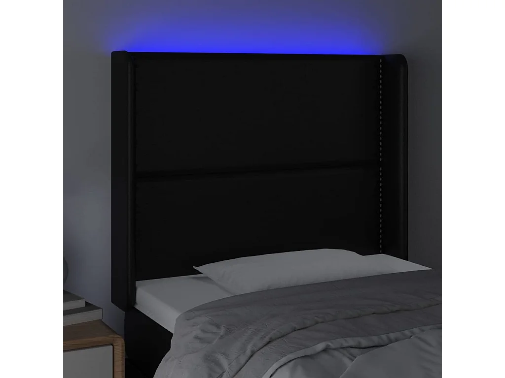 Testiera a LED Nera 103x16x118/128 cm in Similpelle