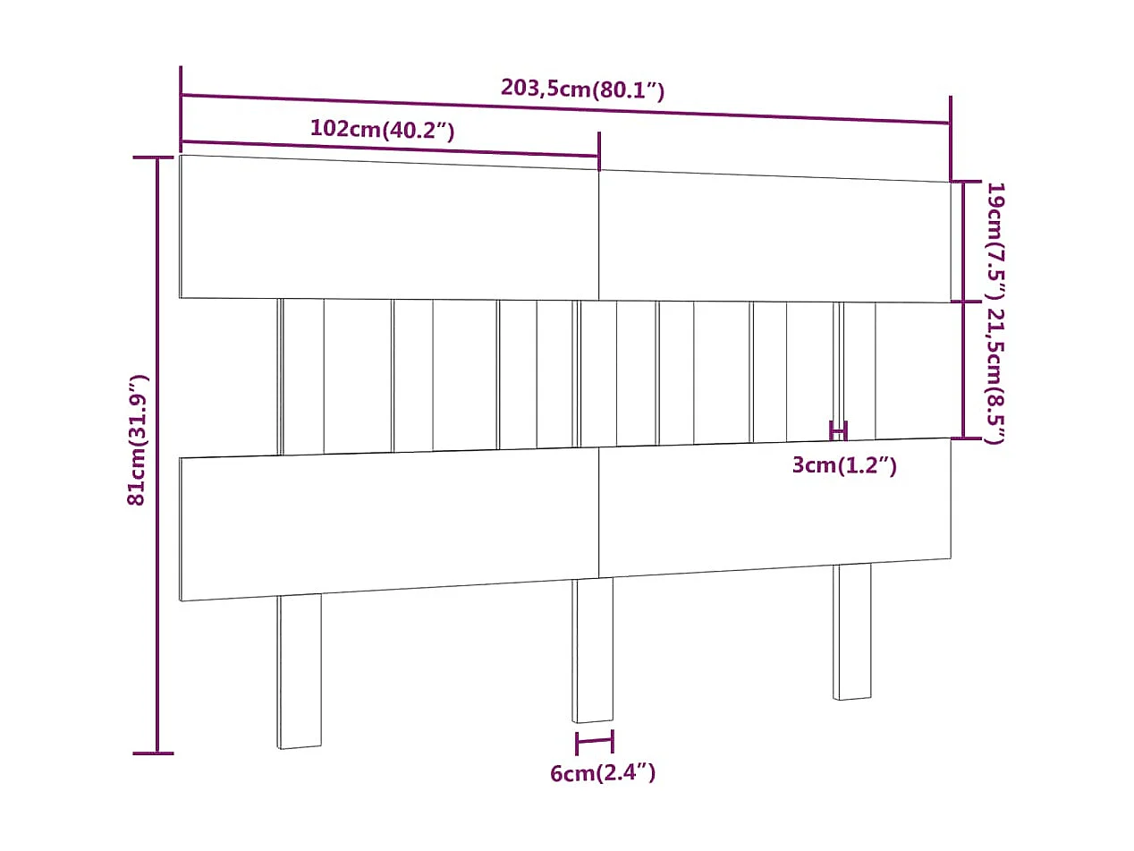 Tête de lit 203,5x3x81 cm Bois massif de pin