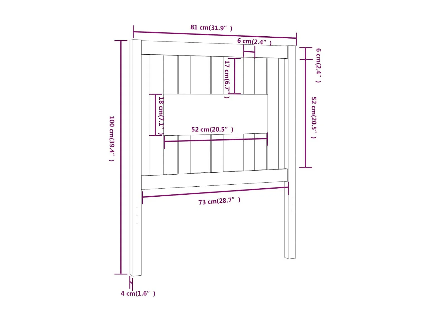 Hoofdbord 81x4x100 cm massief grenenhout grijs