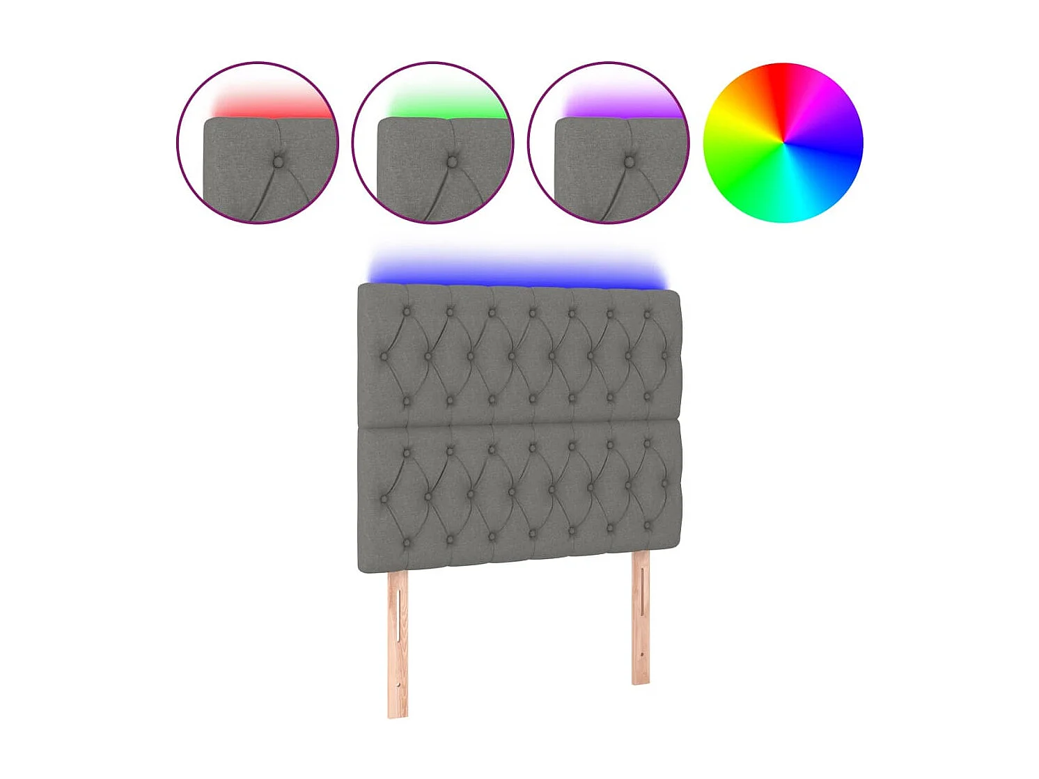 Hoofdbord LED 100x7x118/128 cm stof donkergrijs
